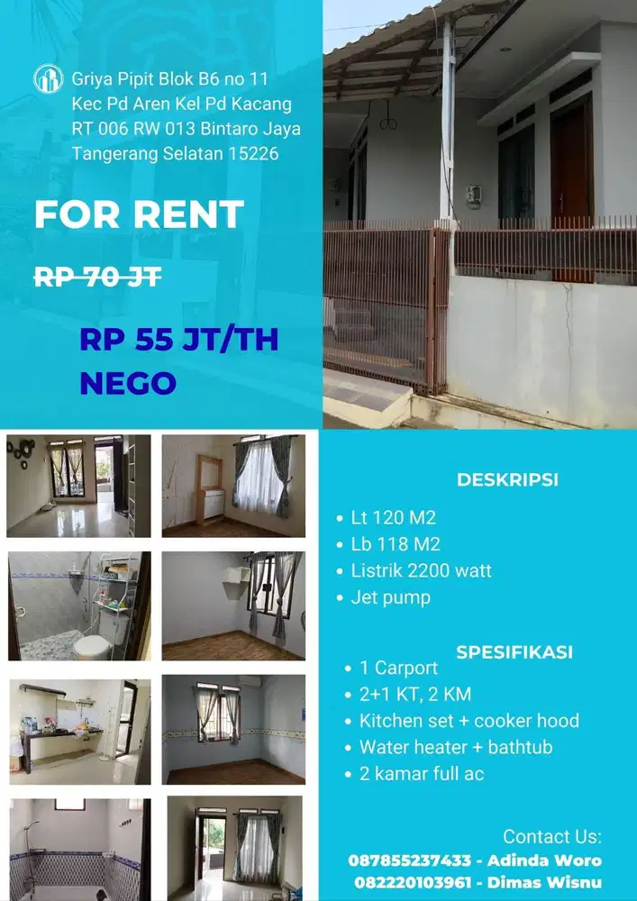 Disewakan Rumah Modern di Komplek Griya Pipit VI