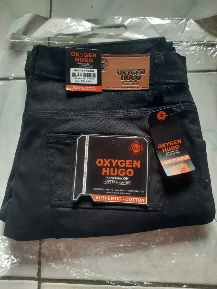 Celana semi jeans pria, hitam no34, bb 62-67 muat.