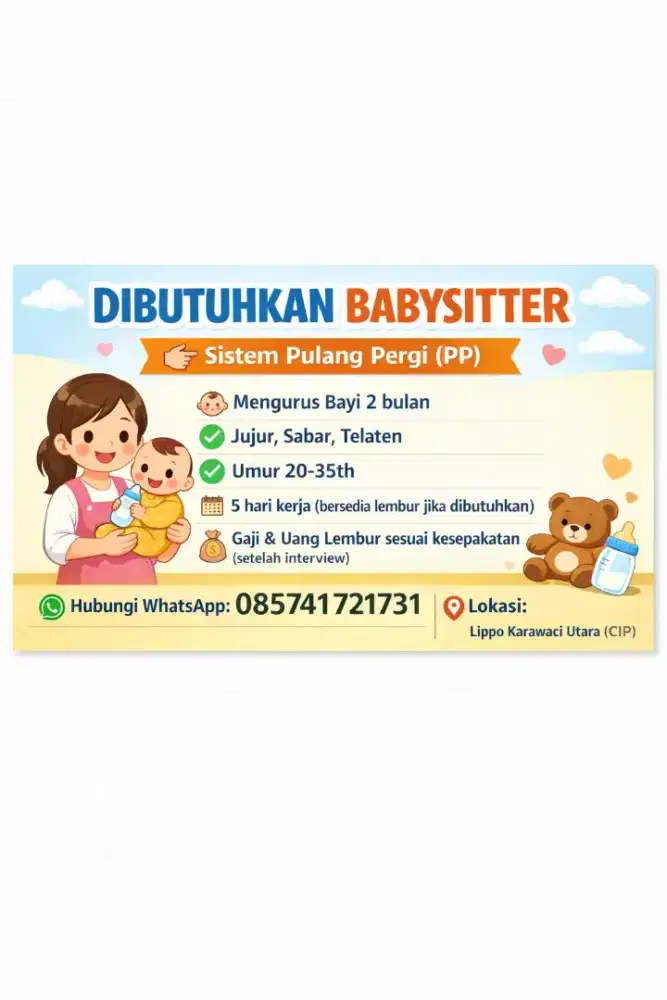 Dicari pengasuh baby 2 bulan PP (tidak menginap) lokasi Lippo Karawaci