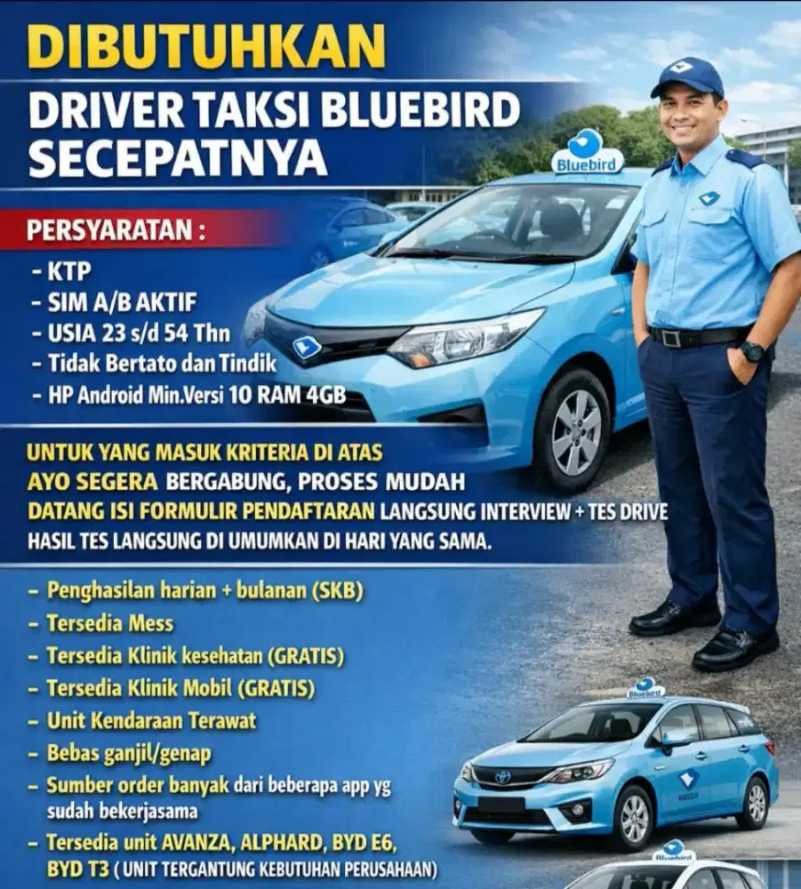 Lowongan Driver Taxi Bluebird Group