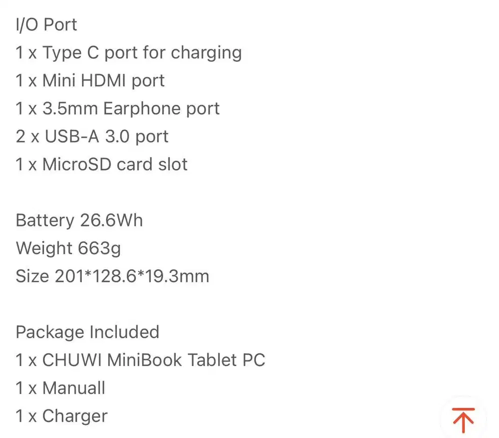 laptop chuwi minibook 2024 intel 12 th gen N100 16/512 GB SSD 8