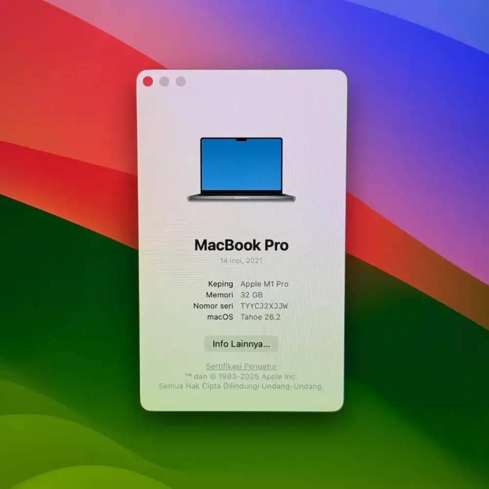 Macbook M1 Pro 14 Layar 14 inch Ram 32 Ssd 512 Grey full set mulus