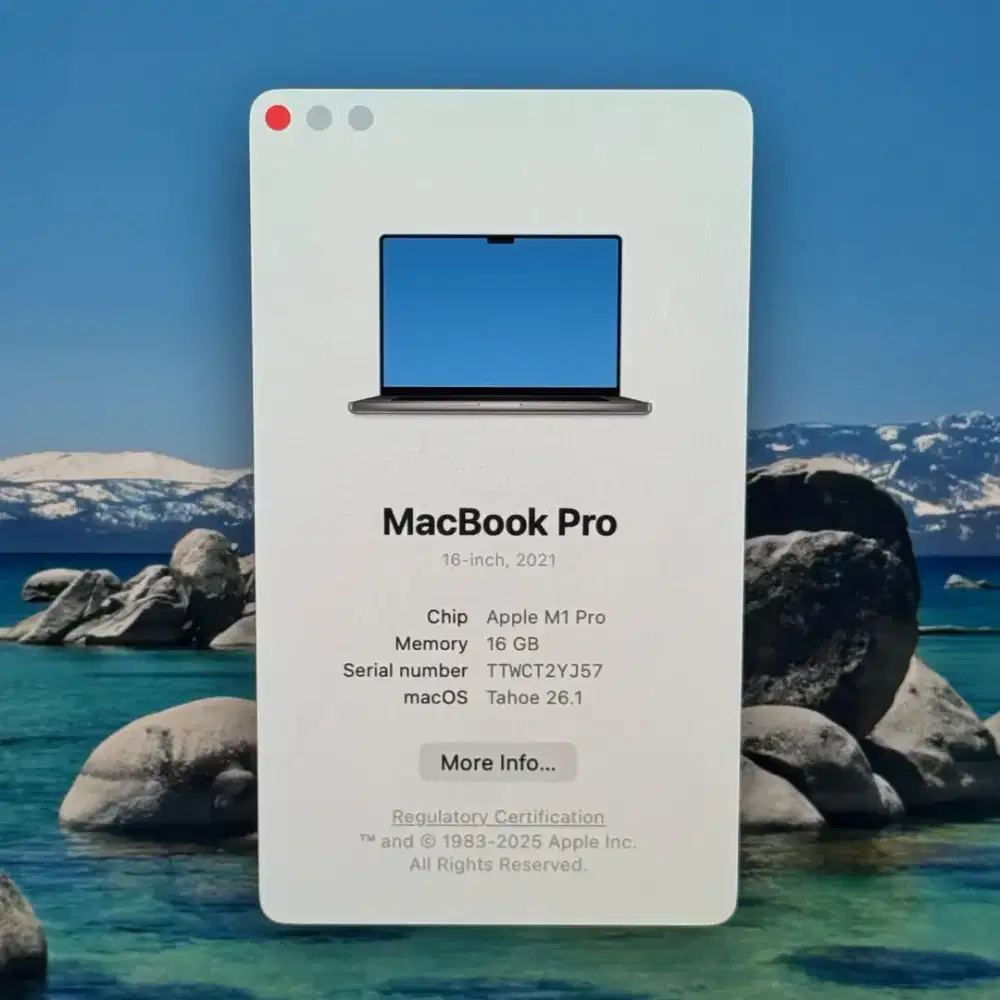 Macbook M1 Pro Layar 16 inch Ram 16 Ssd 512 Space Grey full set
