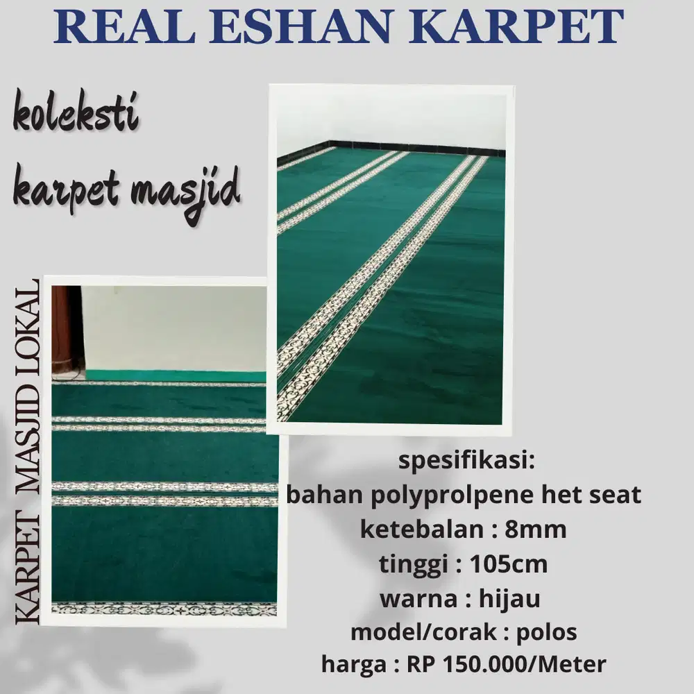 karpet masjid standar 105cm corak polos list atas bawah