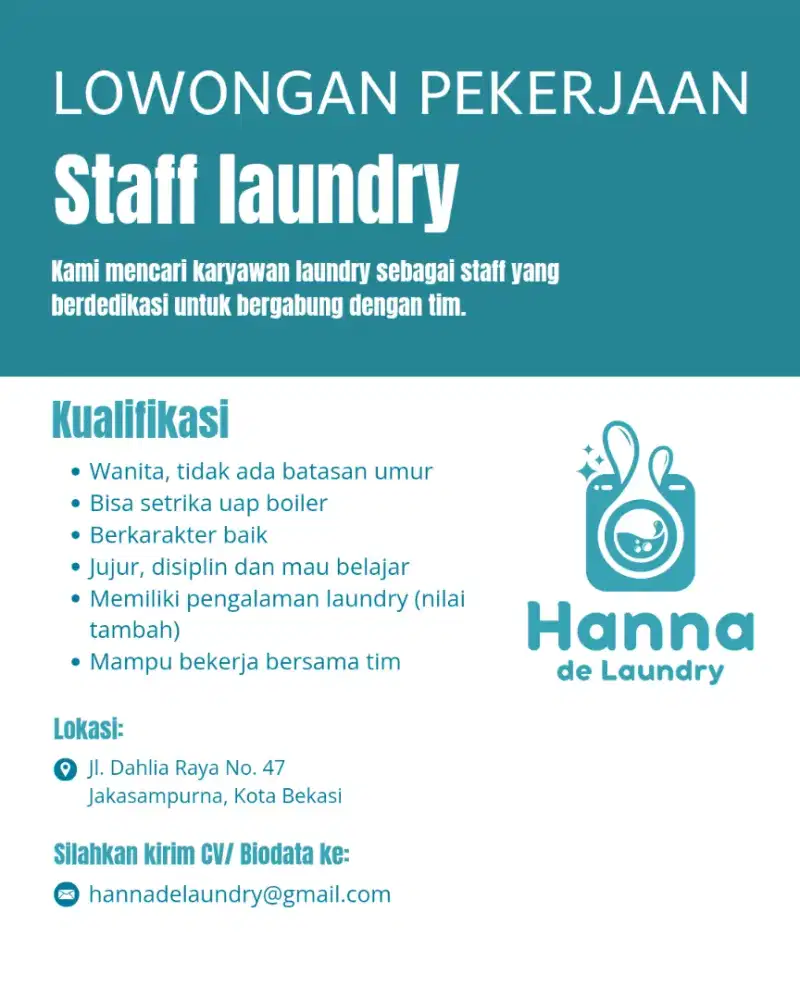 Lowongan kerja setrika laundry bekasi