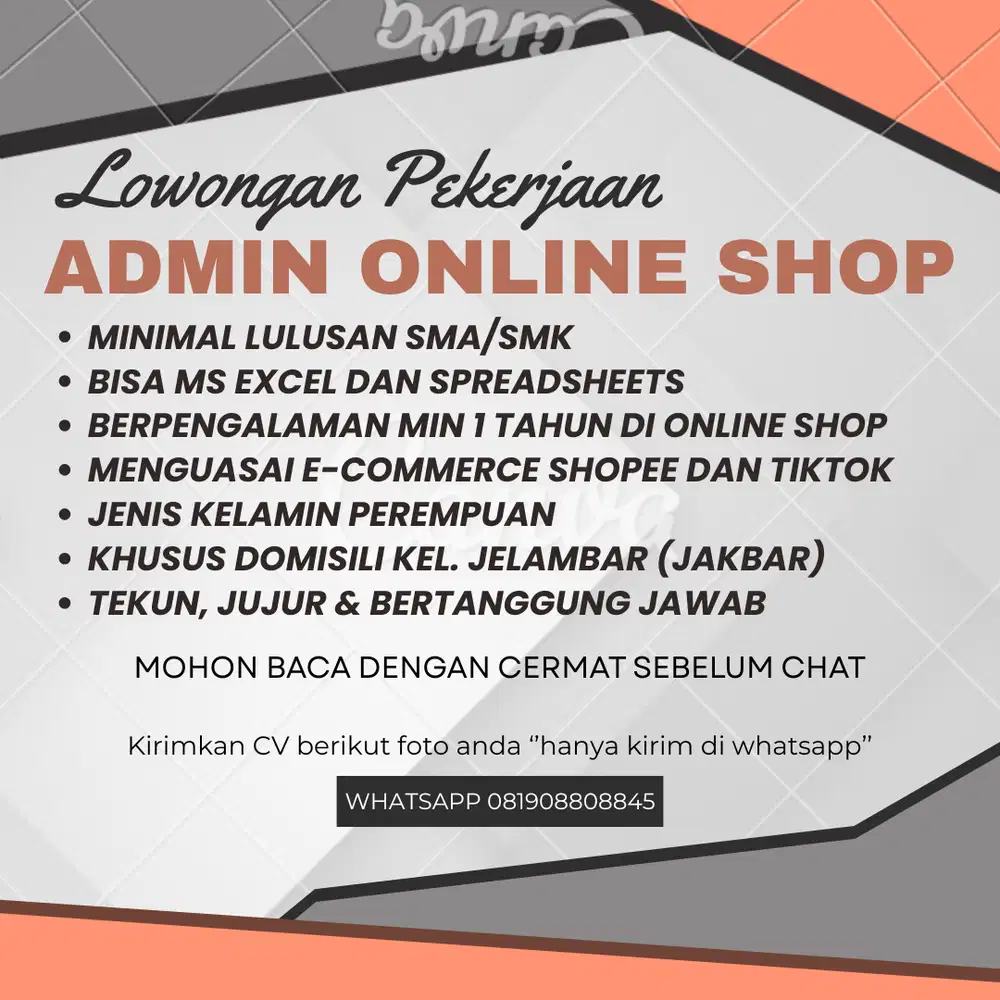 Lowongan pekerjaan admin online shop
