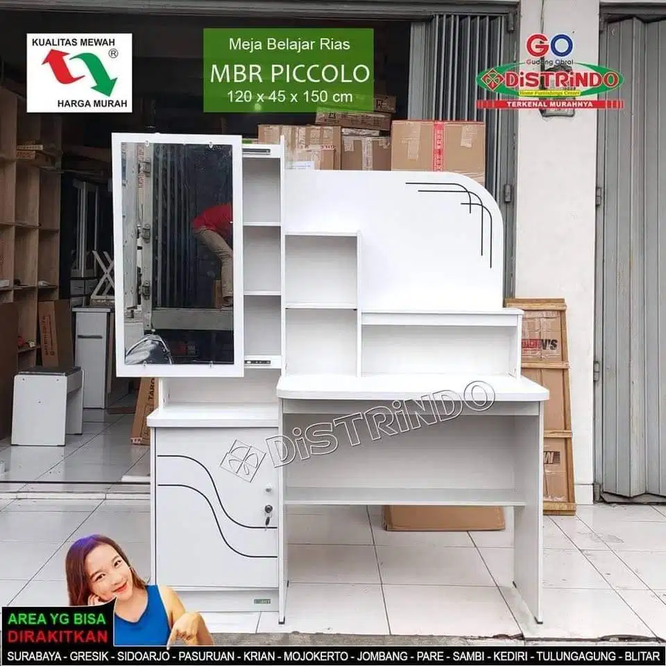 Distrindo - Meja Belajar Dengan BANGKU + Cermin Geser BEBAS PILIH GAMB
