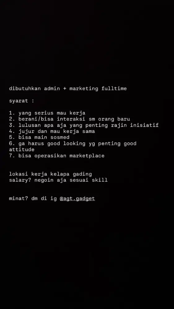 dibutuhkan admin marketing