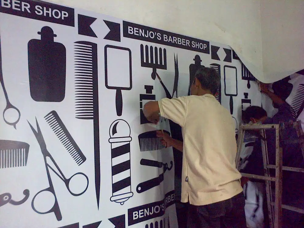 Cetak Wallpaper Wallsticker Banner Stiker Papannama NeonBox Barbershop