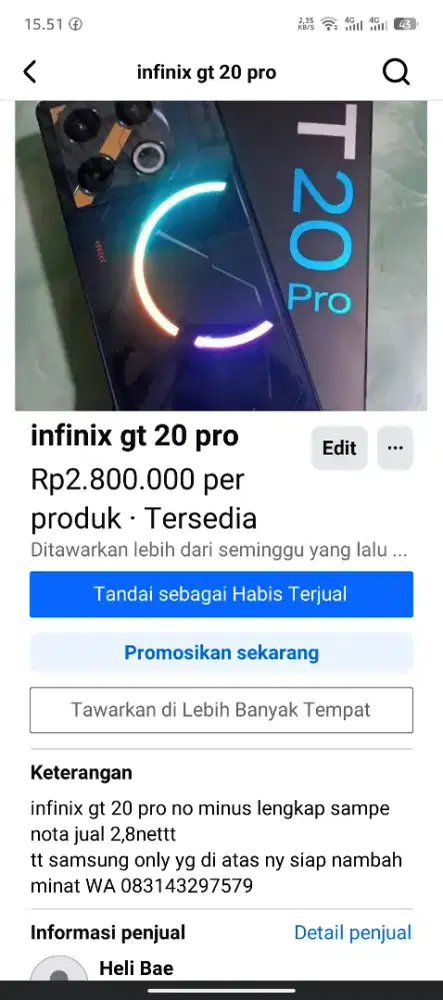 jual HP infinix gt 20 pro