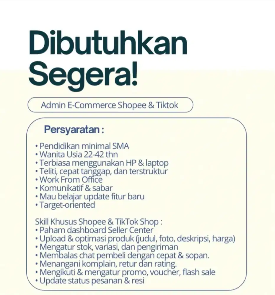 Loker admin E-commers