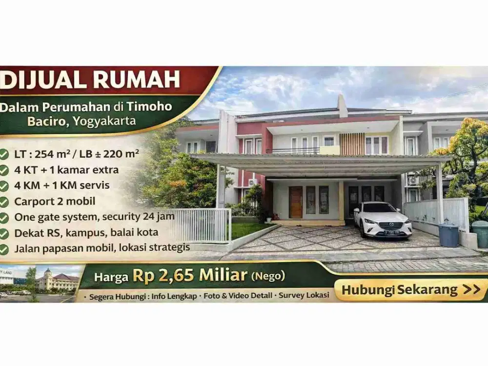 Dijual Rumah Dalam Perumahan di Timoho Baciro Jogja, 4+1 KT, SHM, One Gate System