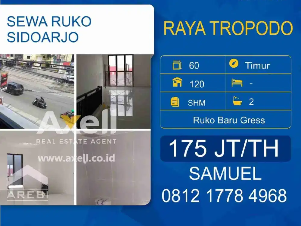 Ruko Baru Gress Raya Tropodo Disewakan