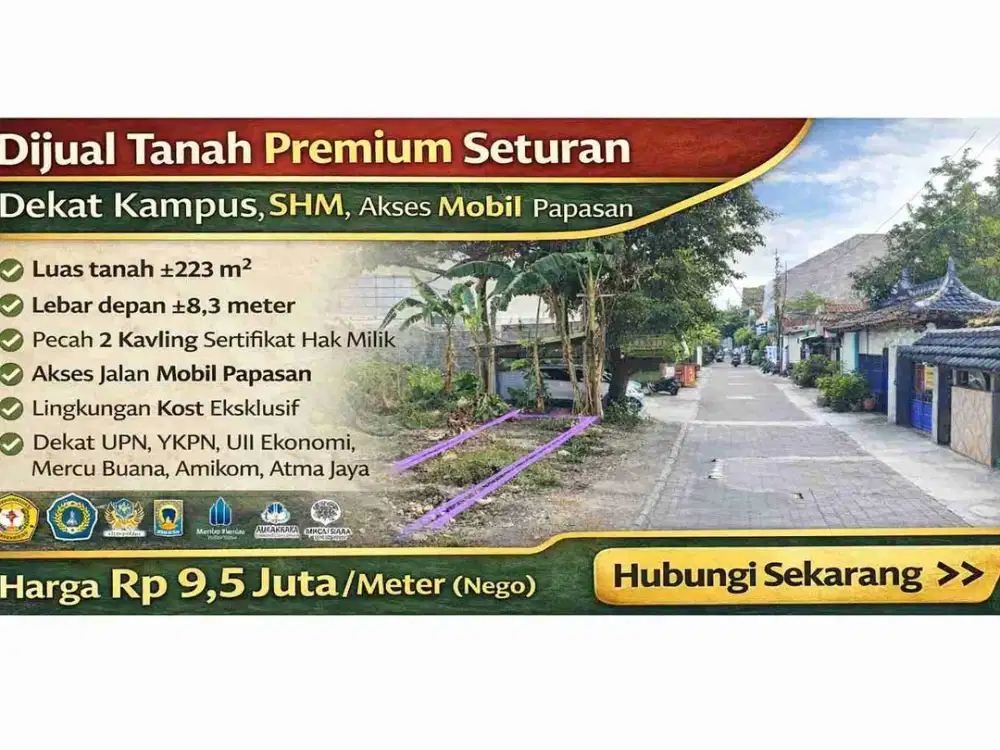 Dijual Tanah Premium Seturan Dekat Kampus, SHM, Akses Mobil