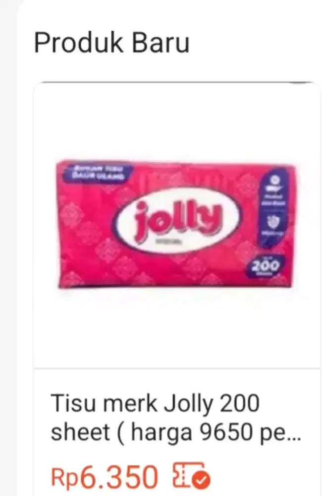 JUAL TISSUE JOLLY  200 SHEET ( HARGA 9650 PER BIJI )