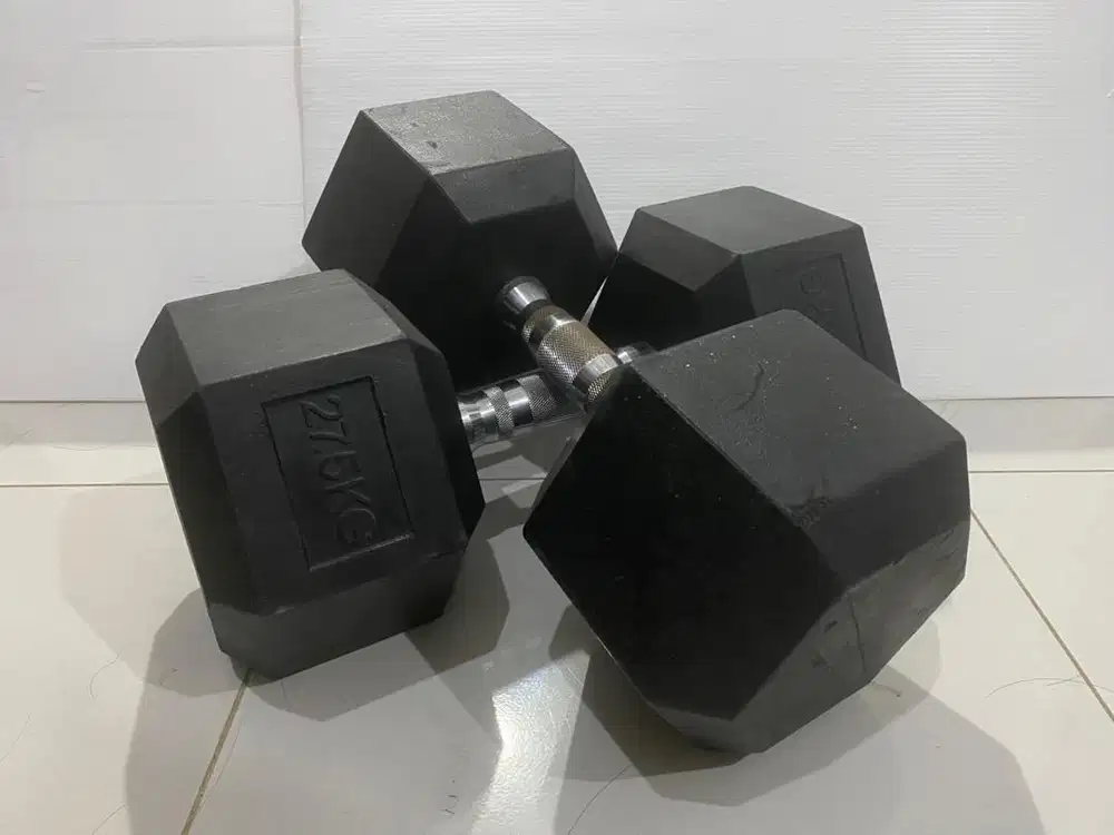 [DIJUAL CEPAT] Dumbell Dumbbell Rubber Hexagonal 27,5 kg Barbel fixed