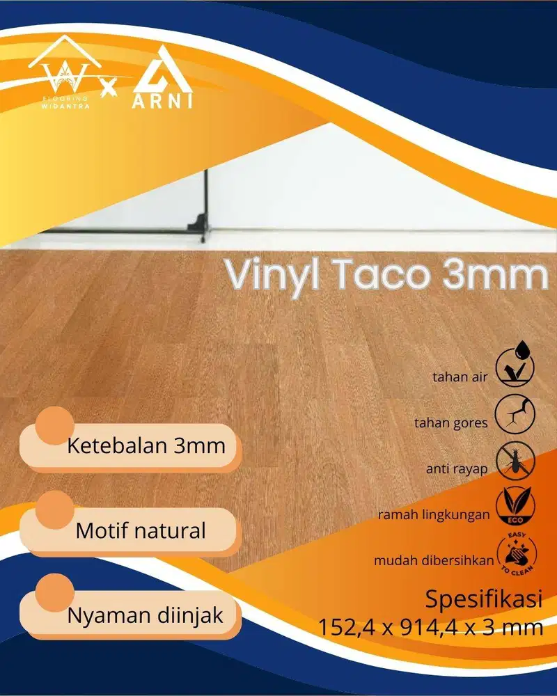 PROMO Lantai Vinyl Plank Taco Wood Series 3mm | Elegan | Natural |