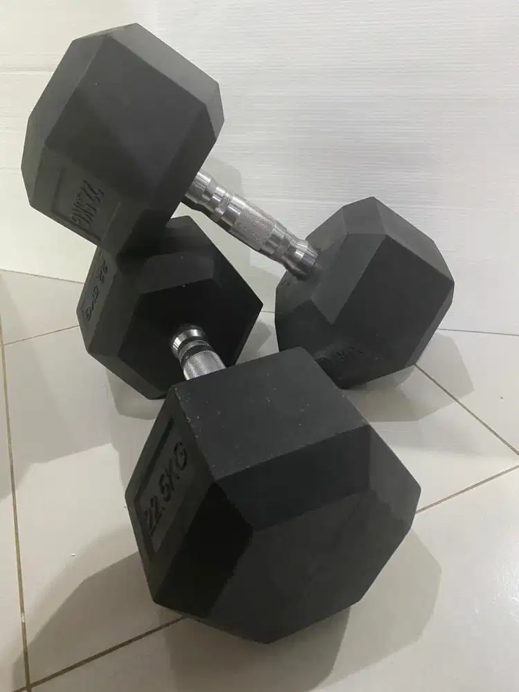 [DIJUAL CEPAT] Dumbell Dumbbell Rubber Hexagonal 22,5 kg Barbel fixed