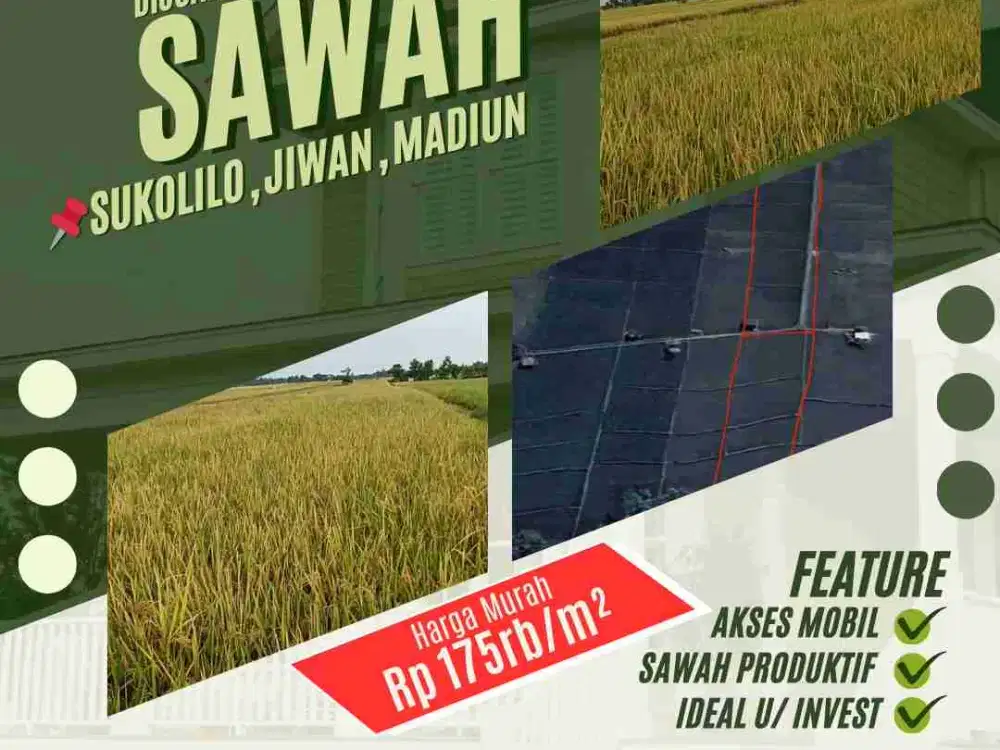 Dijual Tanah Sawah Aktif Di JIWAN Kabupaten Madiun