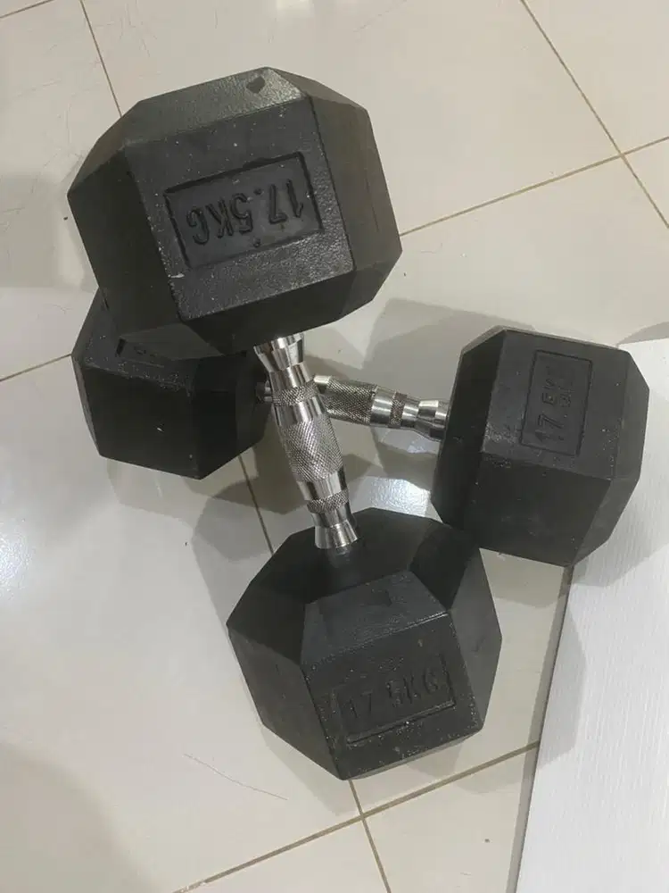 [DIJUAL CEPAT] Dumbell Dumbbell Rubber Hexagonal 17,5 kg Barbel fixed