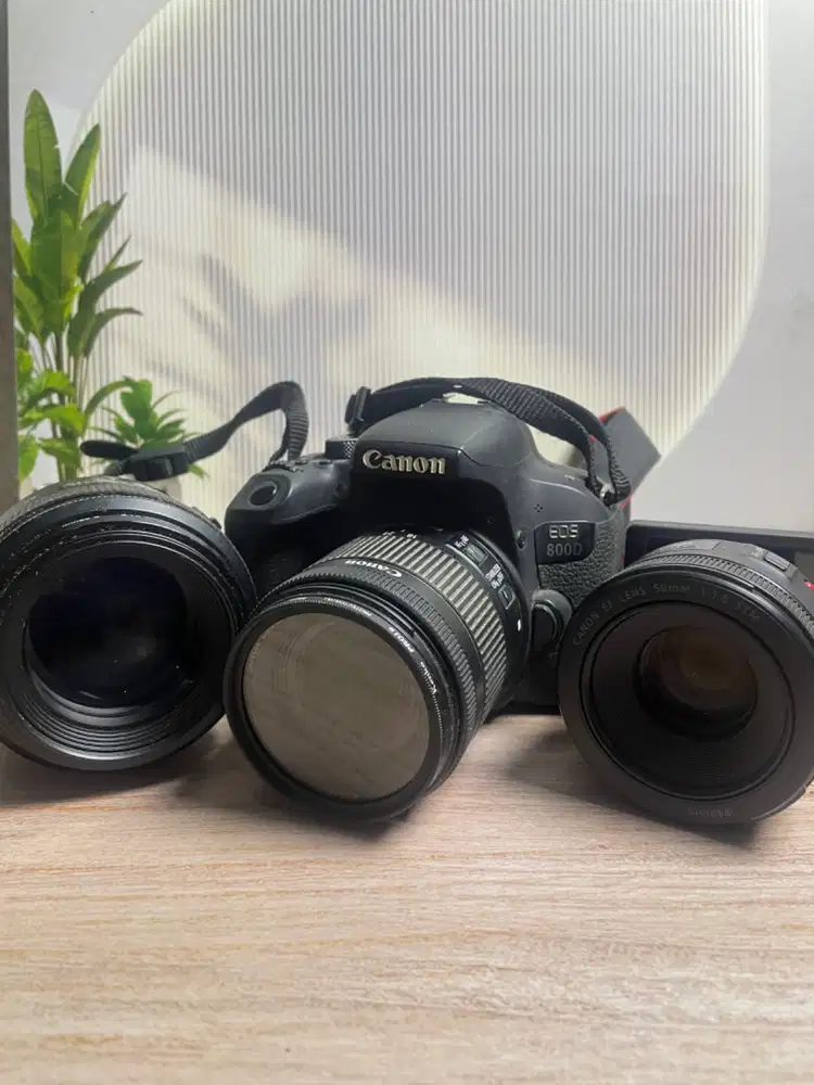 Camera Canon 800D + lensa Canon EF 50mm f/1.8 + Yongnuo prime lens (fo