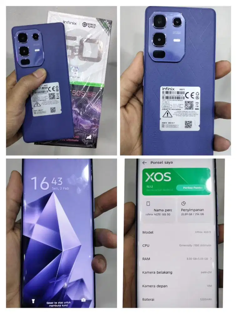 infinix Note 50S 5G+ 8/256 mulus fullset pemakaian 3 minggu