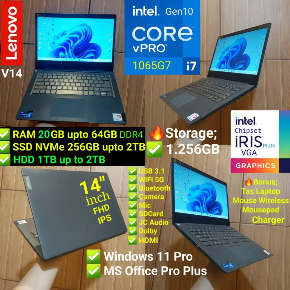 Core i7 Gen10 RAM 20GB NVME 256GB + HDD 1000GB Laptop Lenovo V14