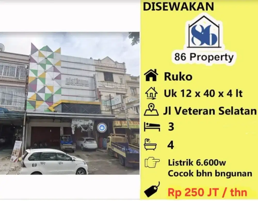 Disewakan ruko besar jalan veteran selatan