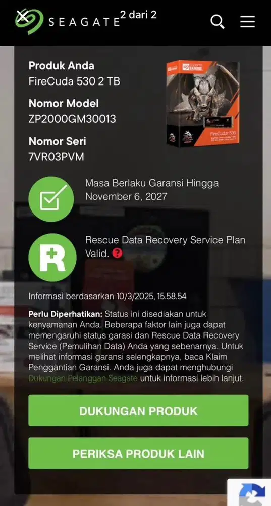 SSD Seagate FireCuda 530 NVMe 2TB PCIe Gen4 x4 Garansi Resmi
