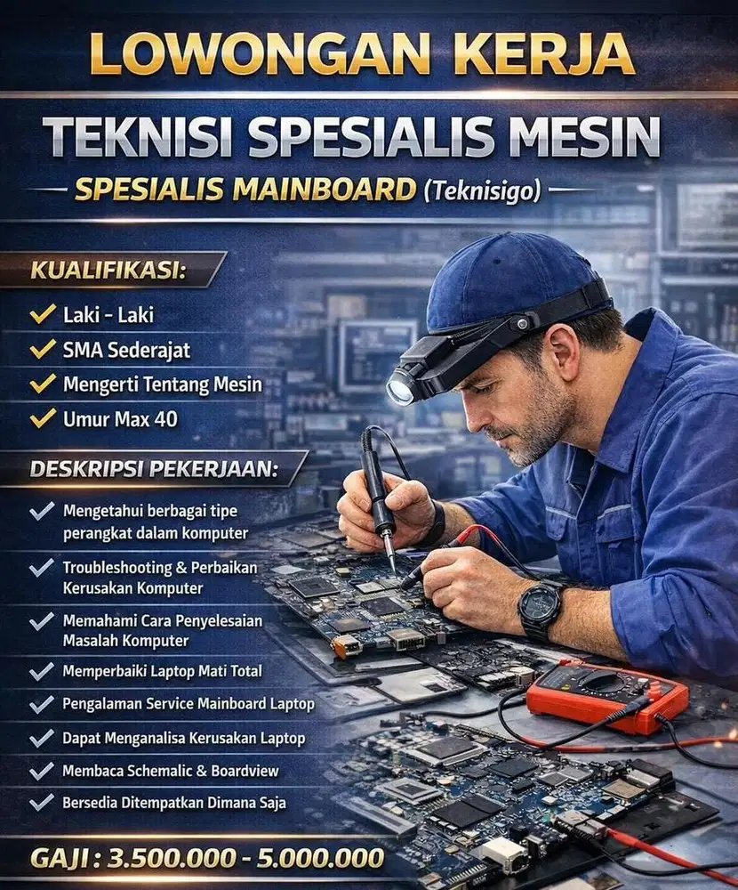 LOWONGAN KERJA TEKNISI SPESIALIS MESIN (MAINBOARD LAPTOP)