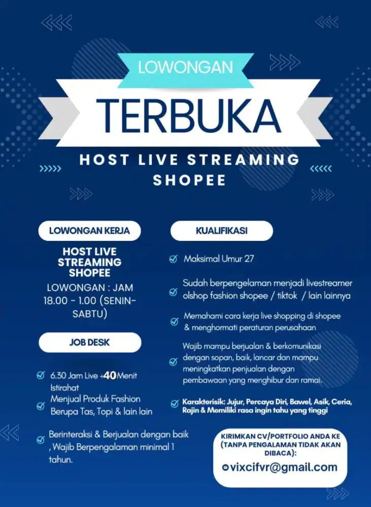 LOWONGAN HOST LIVE SHOPEE