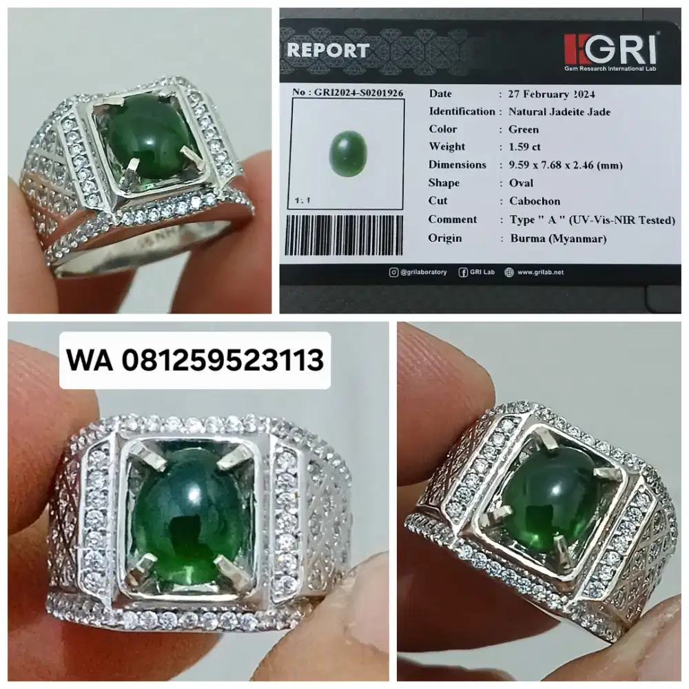 Jadeite Jade Giok Type A Burma Imperial Color GRI Lab