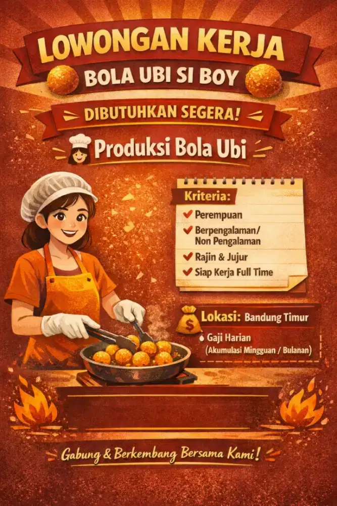 Dibutuhkan segera bagian produksi bola ubi