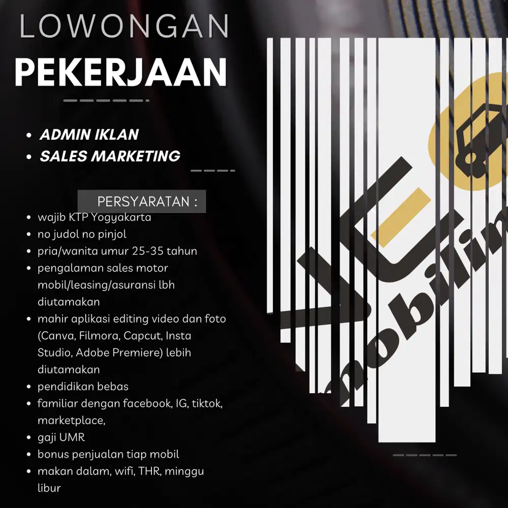 admin iklan dan sales marketing mobil bekas