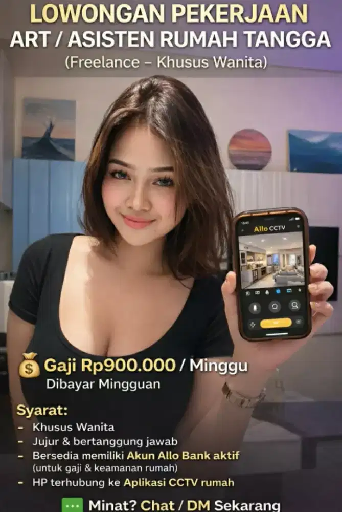 Lowongan ART Freelance Wanita – Sistem Gaji Mingguan ( Transfer )