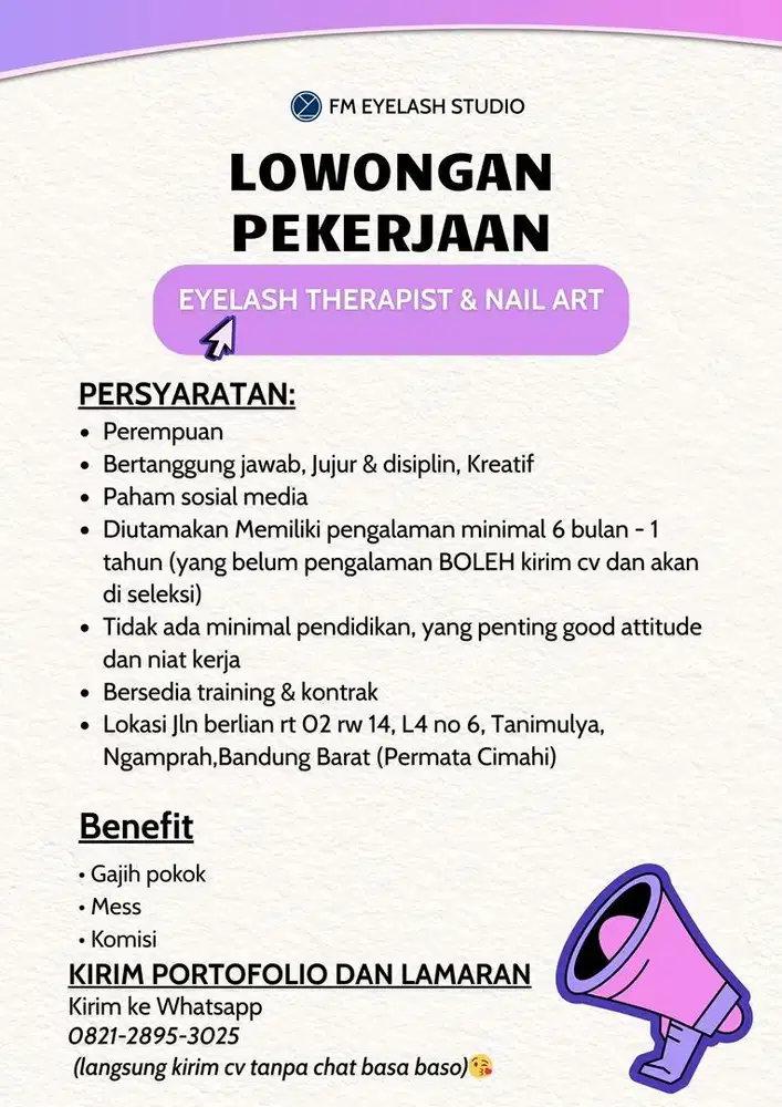 Lowongan kerja therapist eyelash extensions & nail art