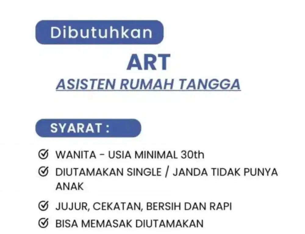 LOWONGAN KERJA Asisten rumah tangga