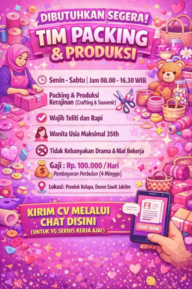 DIBUTUHKAN SEGERA TIM PACKING DAN PRODUKSI