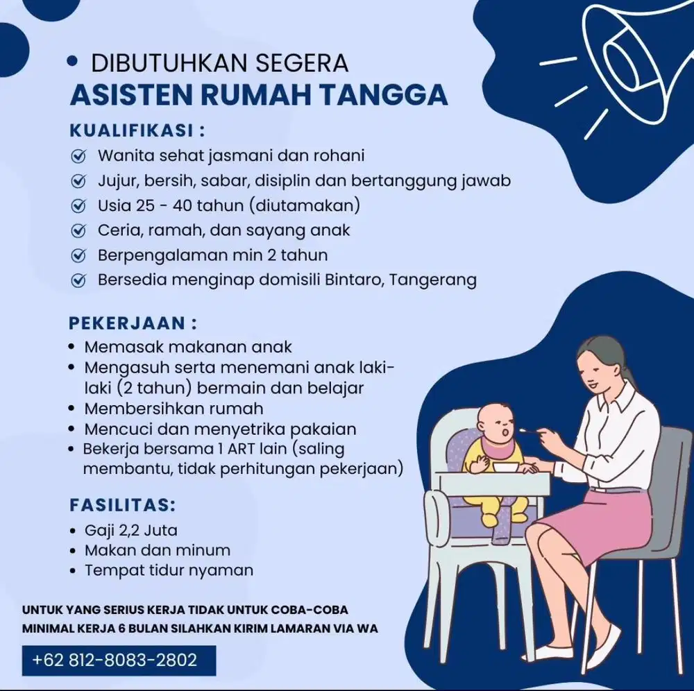 Dibutuhkan art momong bayi/balita
