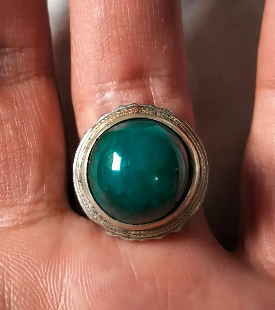 cincin batu akik Bacan hijau tosca ring mewah aloy premium