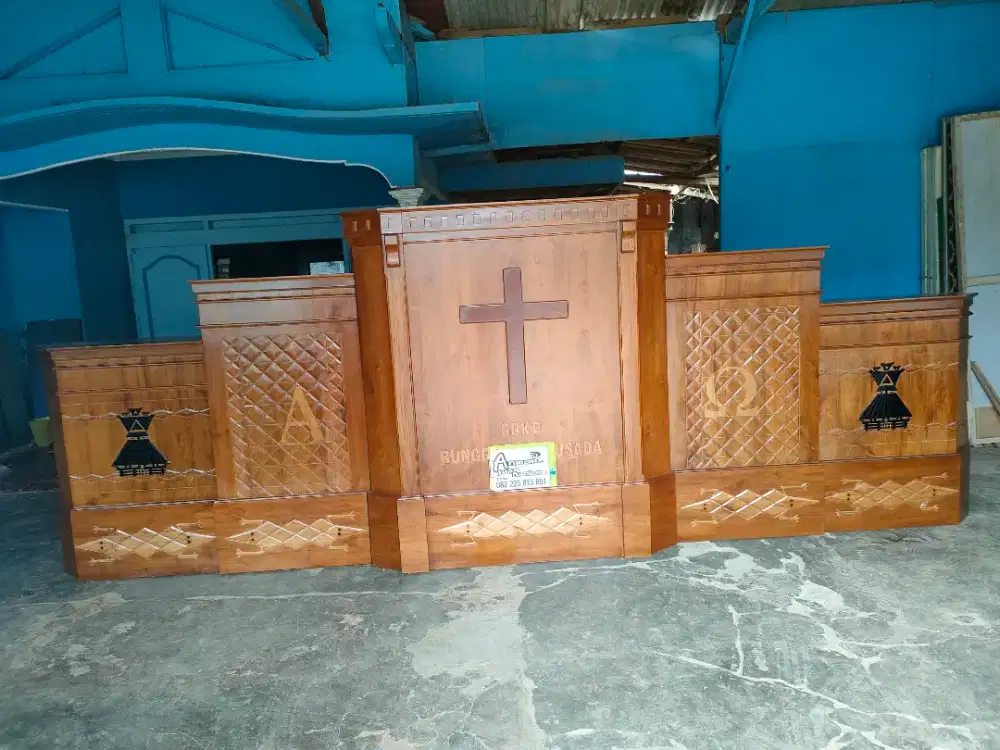 Mimbar gereja minimalis modern full kayu jati pilihan