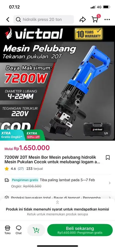 Mesin Pelubang Plat Besi Hidrolik / Plong Plat Praktis dan Kuat