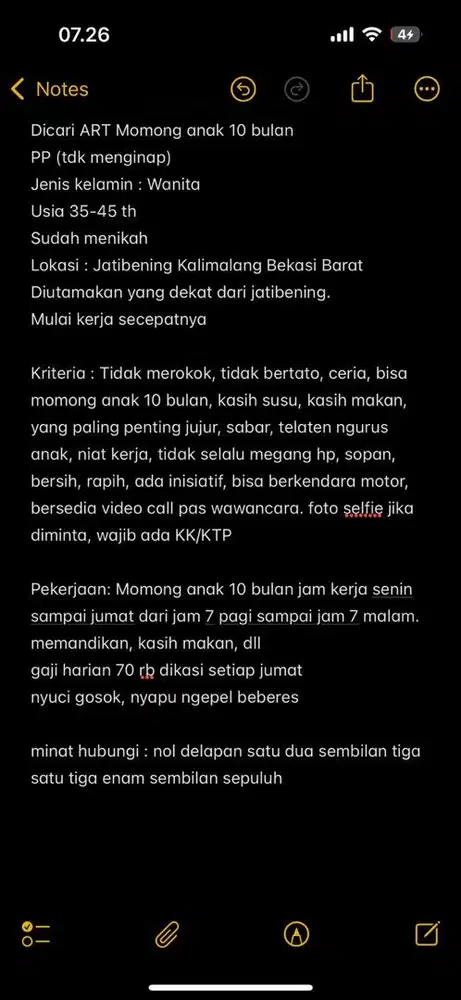 Dicari ART momong bayi 10 bulan PP