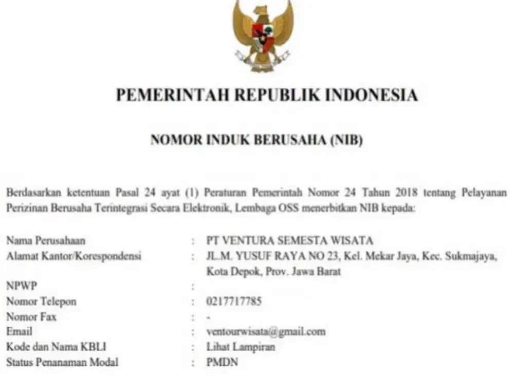 JASA PEMBUATAN NIB ASLI