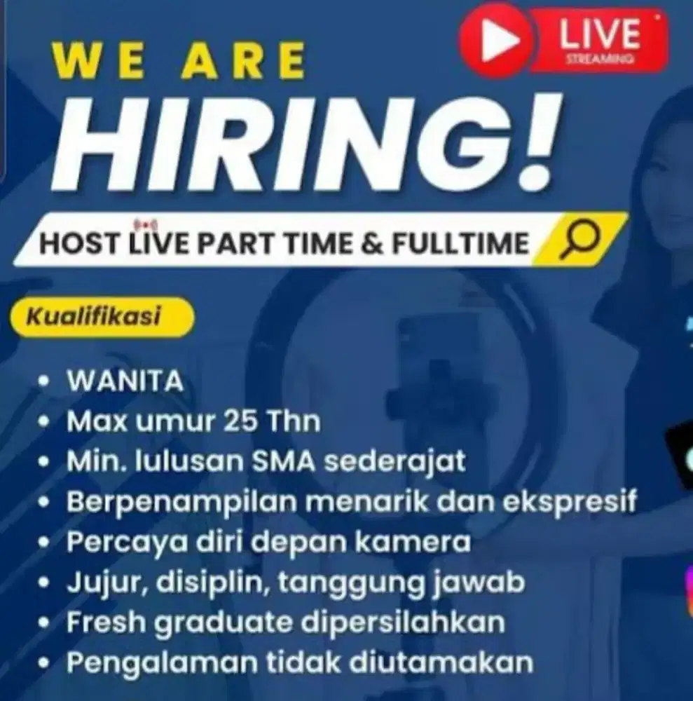 Host live part time & full time wanita