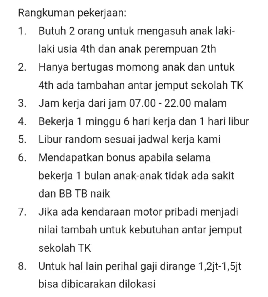 Pengasuh di Sawangan Depok