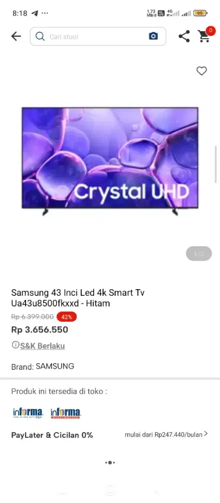 Samsung smart tv 43 Inc bisa kredit tanpa dp