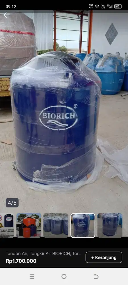 TOREN TANGKI AIR BIORICH TANGKI PE Volume 1000 liter 90% NEW!!
