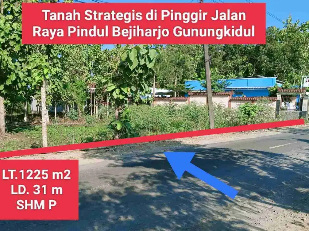 Dijual tanah pinggir jalan raya murah strategis murah pekarangan di Goa Pindul Bejiharjo Gunungkidul