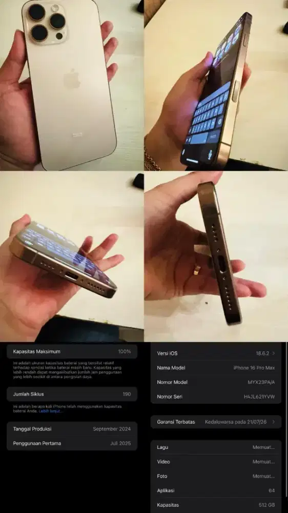 IPhone 16 Pro Max 512 Anti Air Garansi iBox Juli 2026 Bh100% Like New